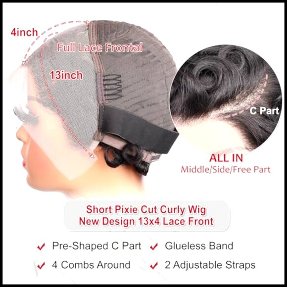 Short Layered Curly Pixie Cut Lace Front Wig Human Hair Glueless Pre Plucked main image 4